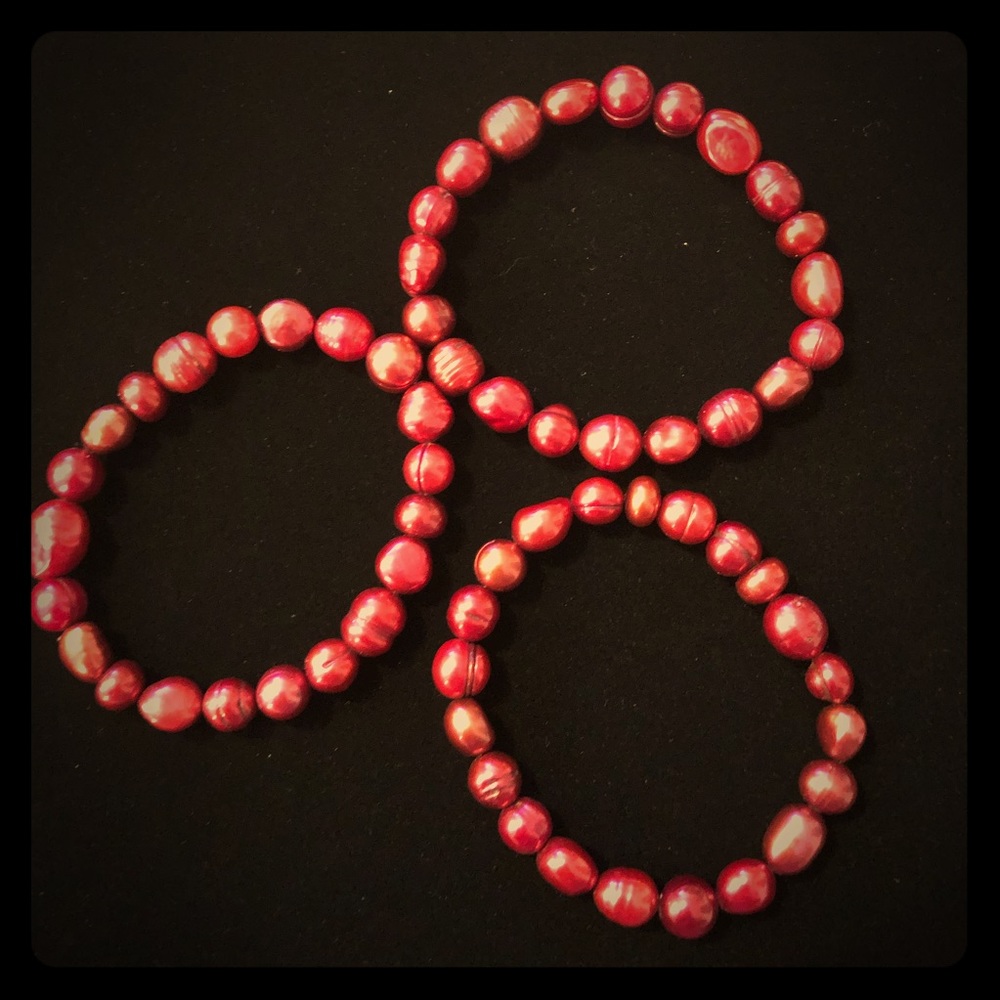 Cultured Red Freshwater Pearl Stretch Bracelets